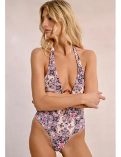 Bañador con estampado hebilla y espalda descubierta