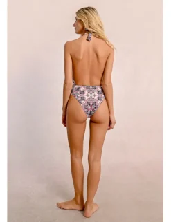 Bañador con estampado hebilla y espalda descubierta