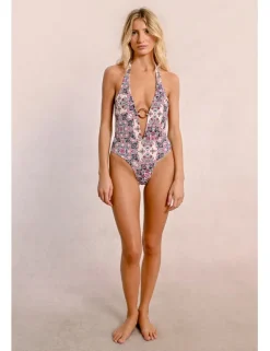 Bañador con estampado hebilla y espalda descubierta