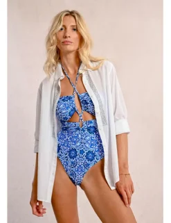 Bañador con estampado y aberturas