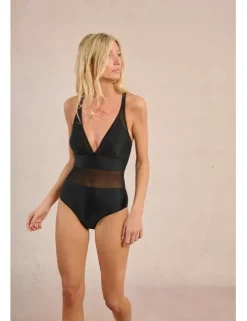 Bañador de doble tirante con transparencias