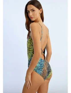 Bañador de tirantes con estampado y abertura