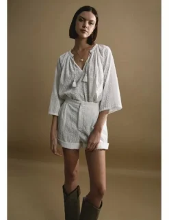 Blusa de manga 3/4 en tejido bordado