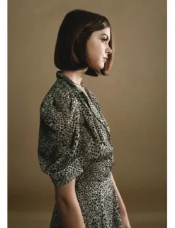 Blusa de manga corta abullonada con estampado