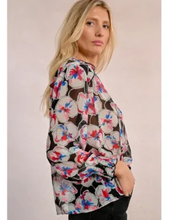 Blusa de manga larga con estampado y lazada