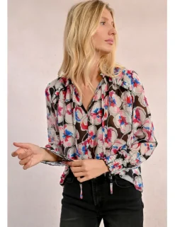 Blusa de manga larga con estampado y lazada