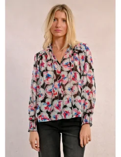 Blusa de manga larga con estampado y lazada
