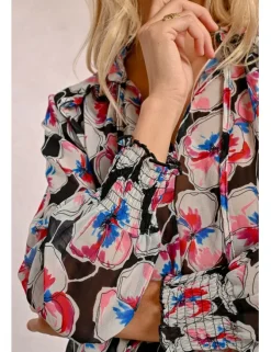 Blusa de manga larga con estampado y lazada