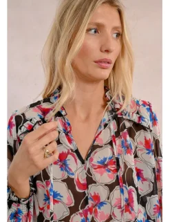 Blusa de manga larga con estampado y lazada