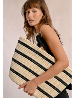 Bolso - capazo de rafia estampado rayas