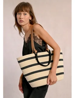 Bolso - capazo de rafia estampado rayas
