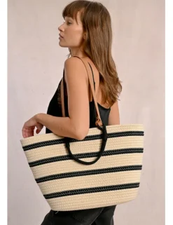 Bolso - capazo de rafia estampado rayas