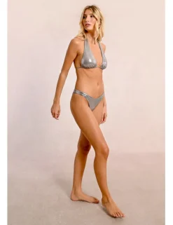 Braguita de bikini de tiro alto en tejido metalizado