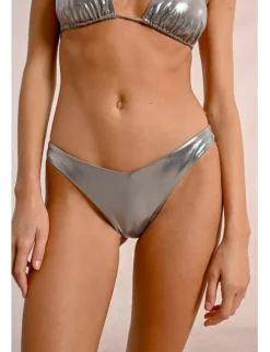 Braguita de bikini de tiro alto en tejido metalizado