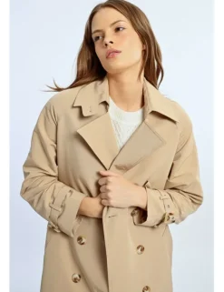 Cabardina midi con cuello solapa y lazada