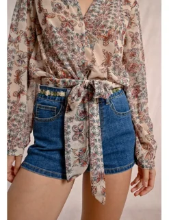 Camisa de manga larga con estampado y lazada