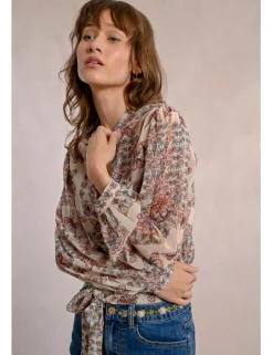Camisa de manga larga con estampado y lazada
