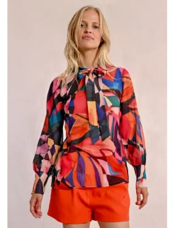 Camisa de manga larga con lazada y estampado