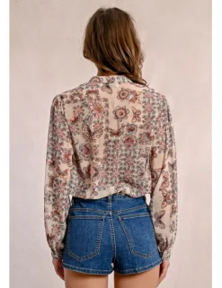 Camisa de manga larga con estampado y lazada