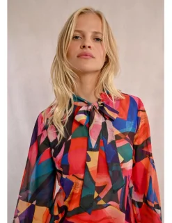 Camisa de manga larga con lazada y estampado
