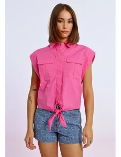 Camisa de manga mariposa con lazada