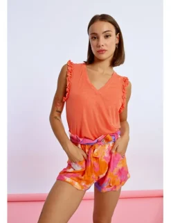 Camiseta de manga corta detalle volantes