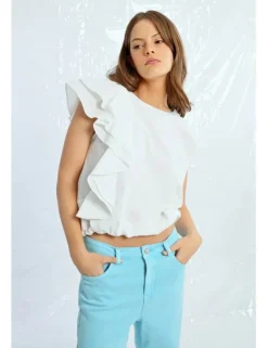 Camiseta de manga corta detalle volantes