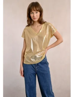 Camiseta de manga corta en tejido brillante