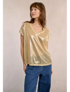Camiseta de manga corta en tejido brillante