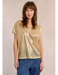 Camiseta de manga corta en tejido brillante