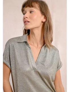 Camiseta de manga corta en tejido brillante