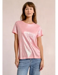 Camiseta de manga corta en tejido brillante