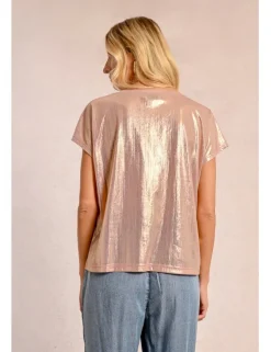 Camiseta de manga corta en tejido brillante