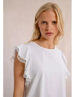 Camiseta de manga corta mariposa con encaje