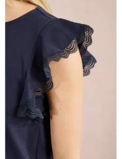 Camiseta de manga corta mariposa con encaje
