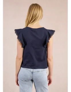 Camiseta de manga corta mariposa con encaje