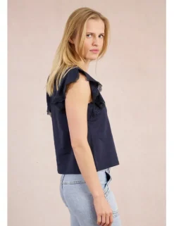 Camiseta de manga corta mariposa con encaje