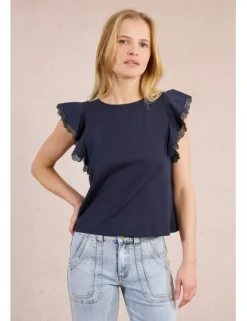 Camiseta de manga corta mariposa con encaje