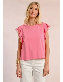 Camiseta de manga corta mariposa con encaje