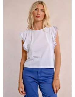 Camiseta de manga corta mariposa con encaje