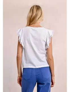 Camiseta de manga corta mariposa con encaje