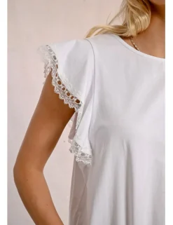 Camiseta de manga corta mariposa con encaje