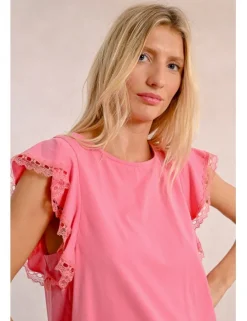 Camiseta de manga corta mariposa con encaje