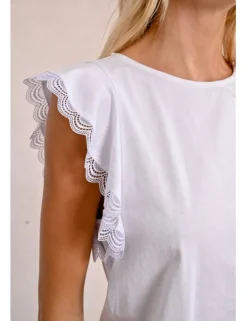 Camiseta de manga corta mariposa con encaje