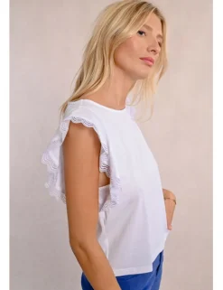 Camiseta de manga corta mariposa con encaje