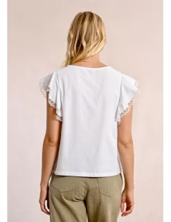 Camiseta de manga corta mariposa con encaje