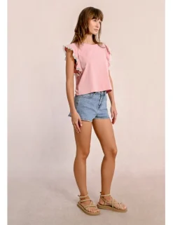Camiseta de manga corta mariposa con encaje