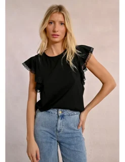 Camiseta de manga corta mariposa con encaje