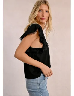 Camiseta de manga corta mariposa con encaje