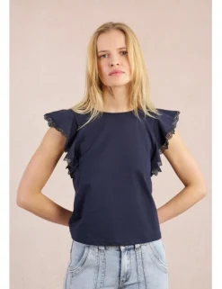 Camiseta de manga corta mariposa con encaje